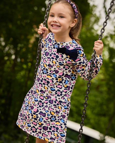 Robe bébé fille en molleton imprimé animalier avec nœud Blanc 1 - vertbaudet enfant 