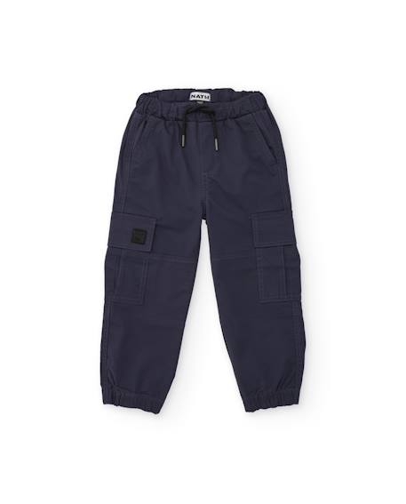 Pantalon cargo garçon en coton avec taille élastique et bas ajustés Bleu 1 - vertbaudet enfant 