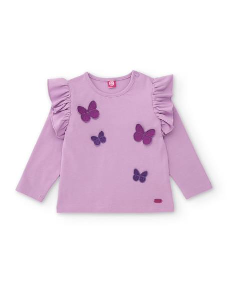 T-shirt en jersey fille à volants aux épaules et broderie papillons Violet 2 - vertbaudet enfant 