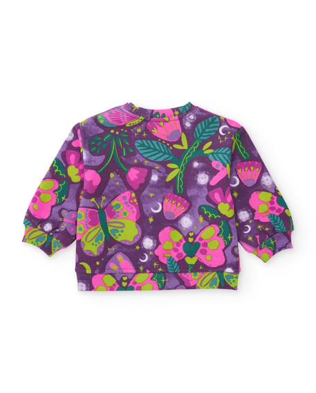 Sweat en molleton fille imprimé papillons à col rond Violet 3 - vertbaudet enfant 