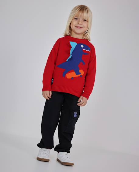 Pantalon jogger garçon en sergé avec poches et cordon de serrage Noir 1 - vertbaudet enfant 
