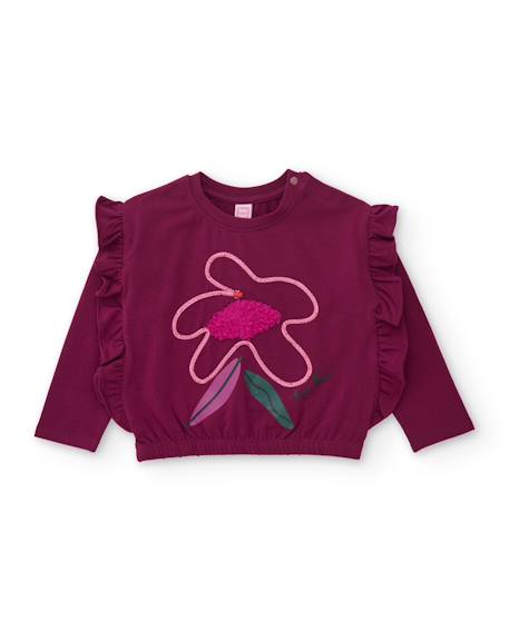 T-shirt fille en jersey à volants aux manches et motif floral Rouge 2 - vertbaudet enfant 