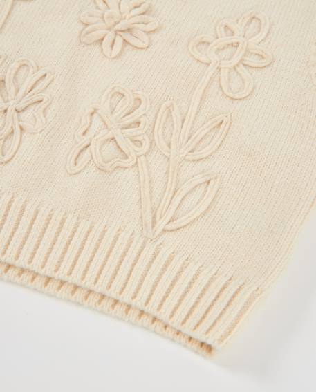 Gilet fille en tricot avec broderie florale en relief Beige 5 - vertbaudet enfant 