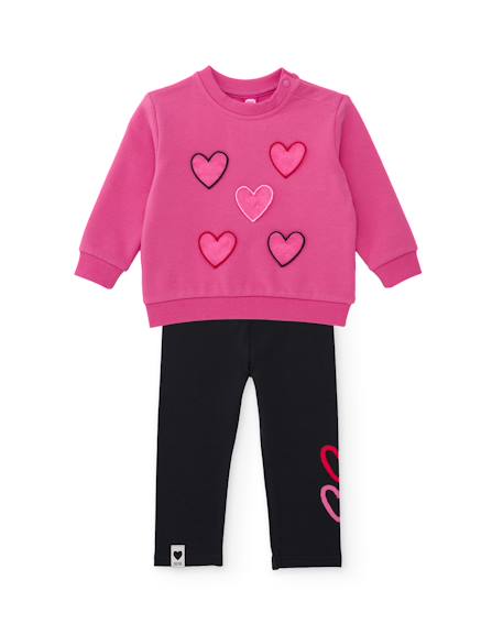 Ensemble bébé fille en molleton avec sweat à cœurs appliqués et leggings Rose 1 - vertbaudet enfant 