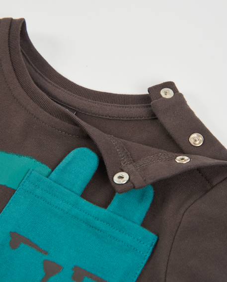 T-shirt garçon en jersey manches longues et imprimé devant Marron 3 - vertbaudet enfant 