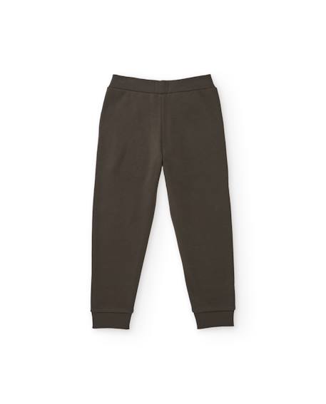 Pantalon en molleton avec cordon de serrage et chevilles bord-côte pour garçon Marron 2 - vertbaudet enfant 