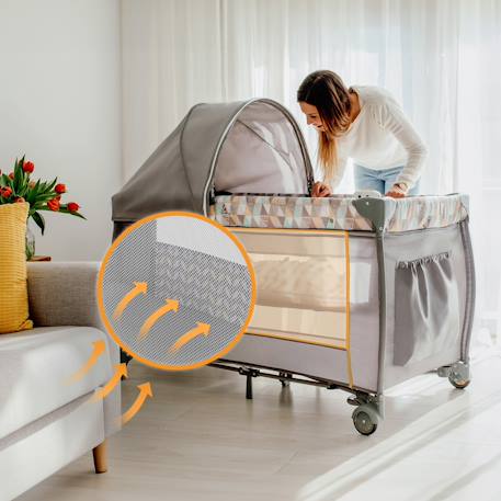 Lit parapluie parc bébé 3en1 sven plus 0-36 mois avec table à langer et moustiquaire Beige latte+Beige olive+Grey scandi 17 - vertbaudet enfant 