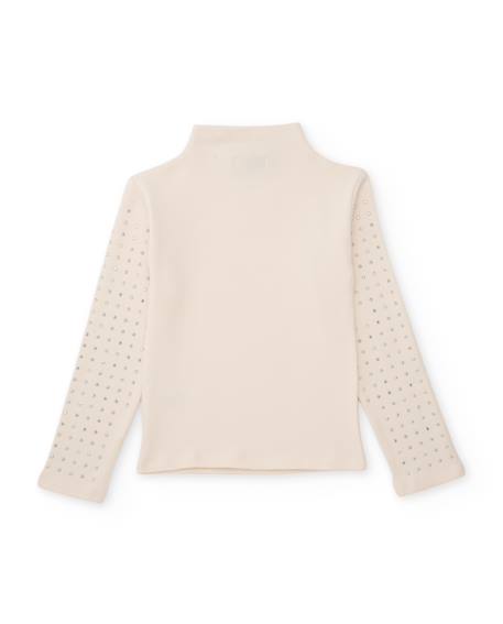 T-shirt fille en maille avec applications brillantes et col montant Blanc 2 - vertbaudet enfant 