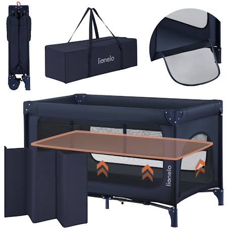 Lit parapluie parc bébé 2en1 jasmin 0-36 mois avec pliage rapide, roulettes et poche Blue navy+Grey stone 1 - vertbaudet enfant 