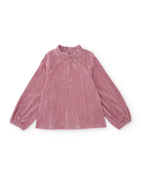 Blouse fille en tissu plat avec col plissé et volants Rose 1 - vertbaudet enfant 