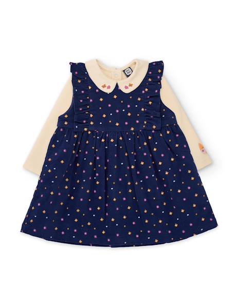 Ensemble pour bébé avec t-shirt en maille et robe florale en tissu plat Bleu 1 - vertbaudet enfant 