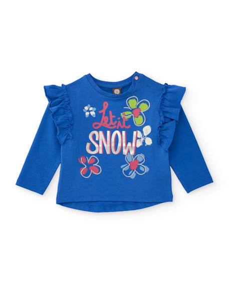T-shirt bébé fille en jersey avec volants et imprimé floral Bleu 1 - vertbaudet enfant 