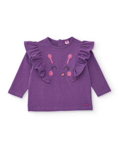 T-shirt en jersey fille à volants aux épaules et motif fantaisie Violet 1 - vertbaudet enfant 