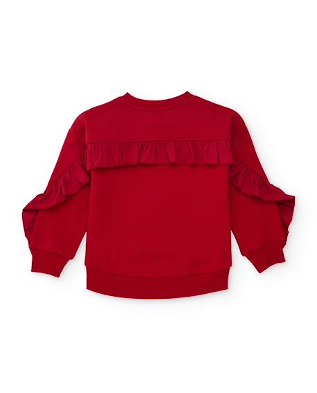 Sweat pour fille en molleton avec imprimé floral et volants décoratifs Rouge 2 - vertbaudet enfant 