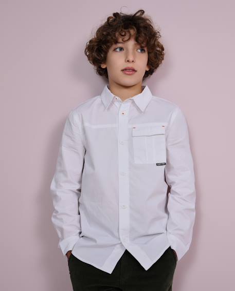 Chemise en coton pour garçon avec poche frontale et coupe classique Blanc 1 - vertbaudet enfant 