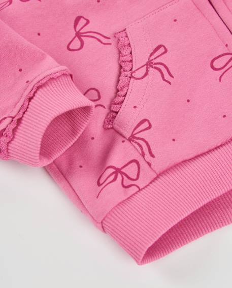 Sweat en molleton pour bébé fille avec capuche, fermeture éclair et motif de nœuds Rose 4 - vertbaudet enfant 