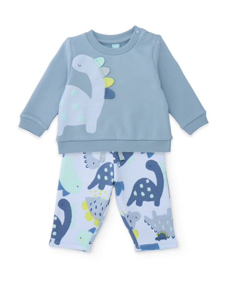 Ensemble bébé en molleton avec dinosaure en relief Bleu 1 - vertbaudet enfant 