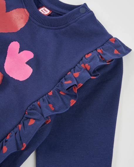 Sweat en molleton pour fille à motif floral et volants Bleu 4 - vertbaudet enfant 