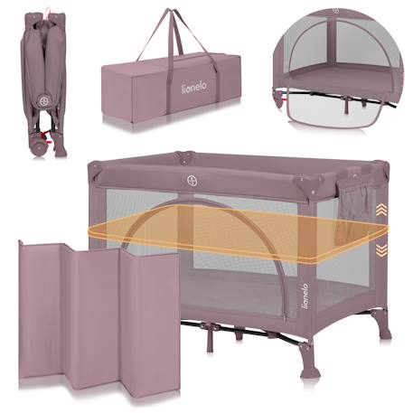 Lit parapluie parc bébé 3en1 laura 0-36 mois avec matelas haute densité et roulettes Beige sand+Black carbon+Green sage+Grey concrete+Pink nude 25 - vertbaudet enfant 