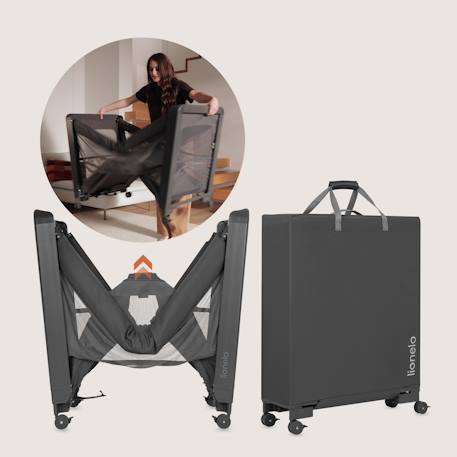 Lit cododo 5en1 patty pliable avec fonction lit parapluie et parc, matelas haute densité et 4 roulettes Beige sand+Grey graphite 12 - vertbaudet enfant 
