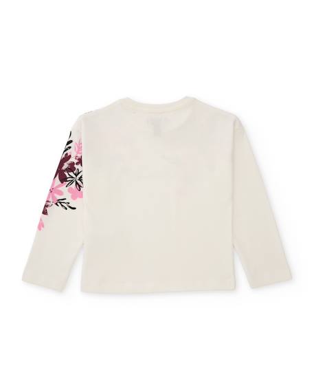 T-shirt de fille en maille avec imprimé floral et manches longues Blanc 2 - vertbaudet enfant 