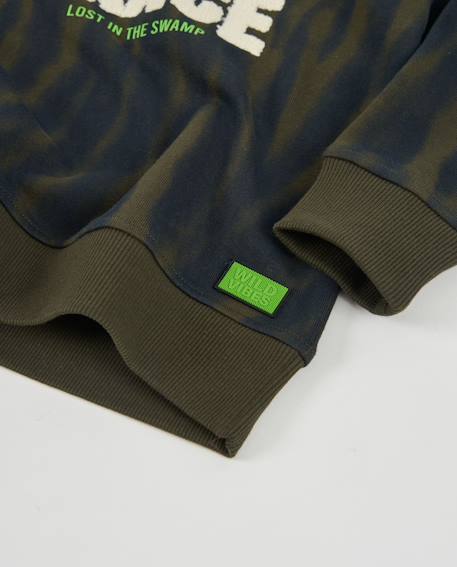 Sweat garçon en molleton avec message imprimé et détails vert olive Vert 5 - vertbaudet enfant 