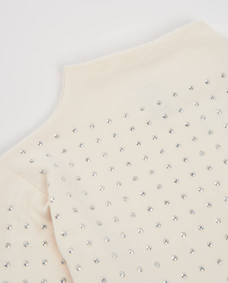 T-shirt fille en maille avec applications brillantes et col montant Blanc 3 - vertbaudet enfant 