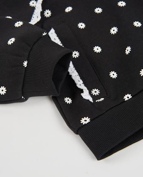 Sweat à capuche en molleton pour fille avec design floral et dentelle Noir 5 - vertbaudet enfant 