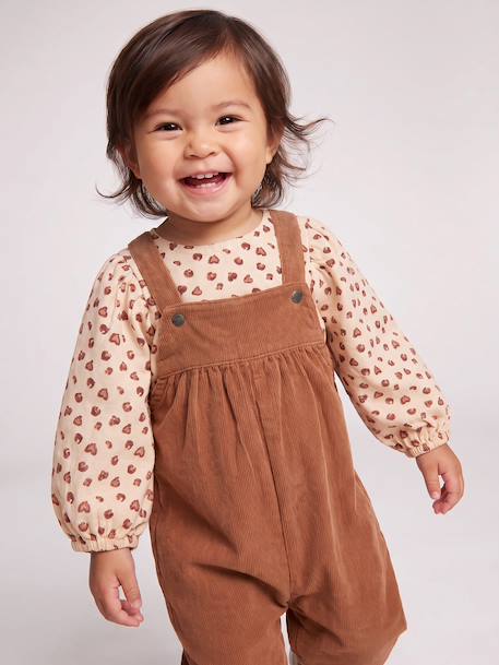 Ensemble blouse et salopette velours bébé fille bleu céleste+noisette 18 - vertbaudet enfant 