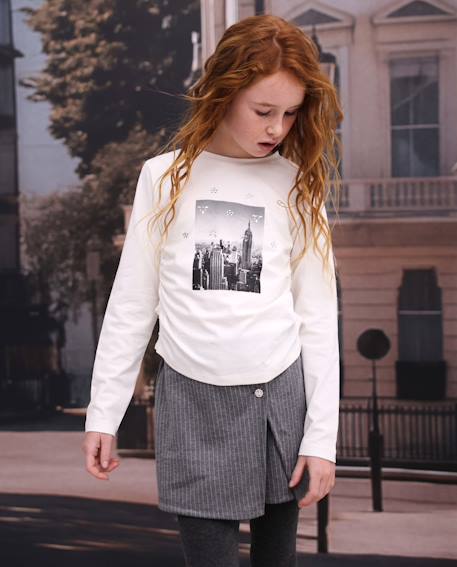 T-shirt pour fille en maille à manches longues et design de ville Blanc 1 - vertbaudet enfant 