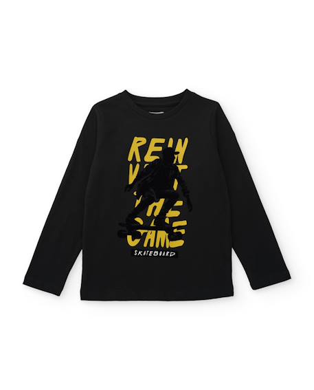 T-shirt garçon en maille avec imprimé skater et lettres contrastantes Noir 1 - vertbaudet enfant 