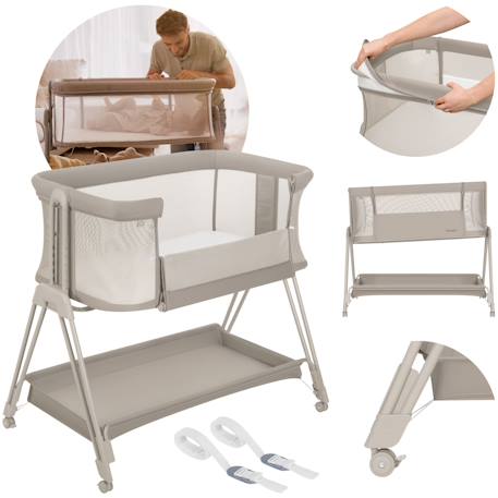 Lit cododo berceau 3en1 luna réglable en hauteur et inclinaison avec matelas Beige sand+Beige taupe+Grey concrete 1 - vertbaudet enfant 