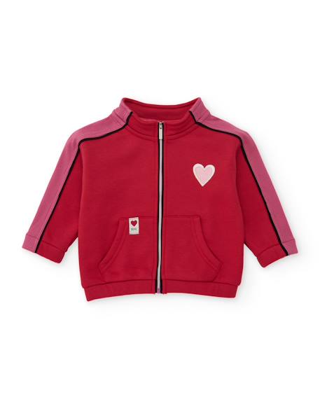 Sweat zippé fille en molleton doux à motif cœurs Rouge 2 - vertbaudet enfant 