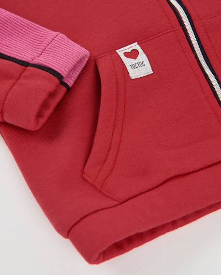 Sweat zippé fille en molleton doux à motif cœurs Rouge 5 - vertbaudet enfant 