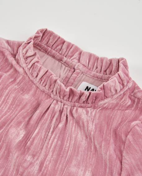 Blouse fille en tissu plat avec col plissé et volants Rose 3 - vertbaudet enfant 