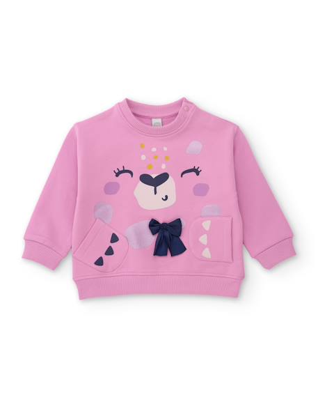 Sweat en molleton bébé fille à motif guépard et toucher doux Rose 1 - vertbaudet enfant 