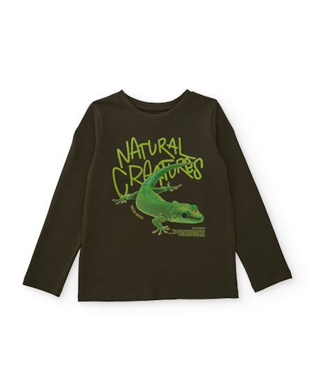 T-shirt garçon en maille avec design gecko et manches longues Vert 1 - vertbaudet enfant 