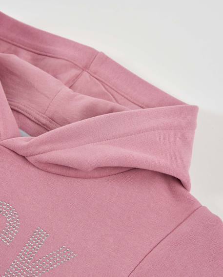 Robe fille en molleton avec capuche et imprimé frontal Rose 4 - vertbaudet enfant 