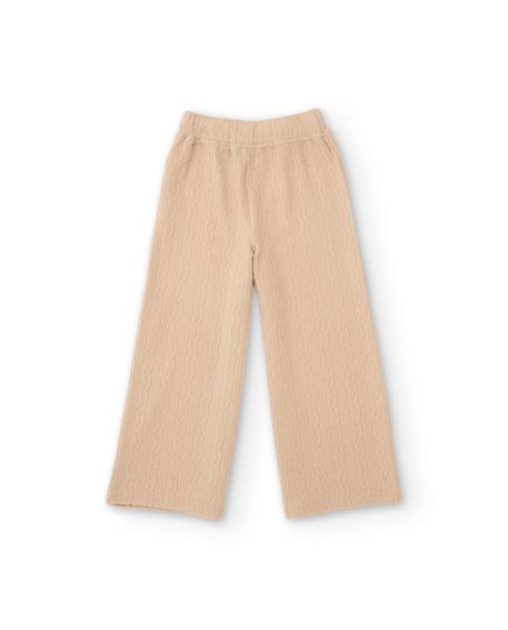 Pantalon de fille en tricot avec jambe large et finition texturée Beige 2 - vertbaudet enfant 