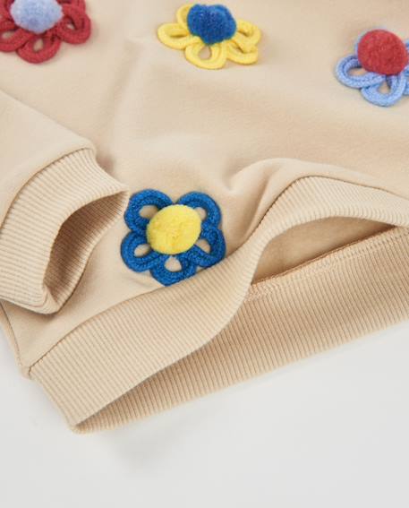 Sweat bébé fille en molleton avec broderies florales et toucher doux Beige 4 - vertbaudet enfant 
