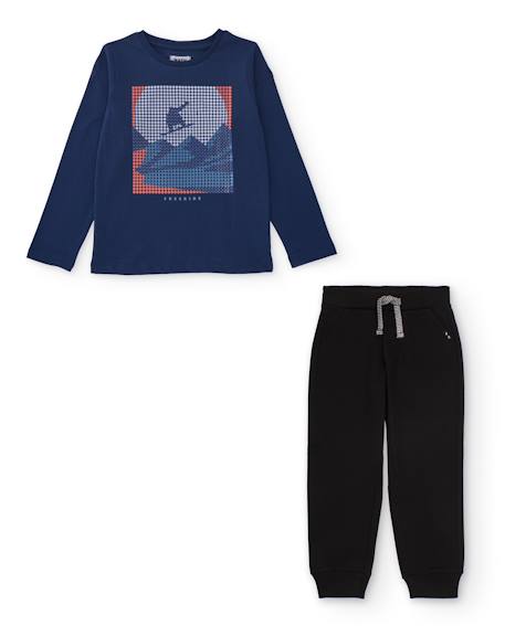 Ensemble garçon avec t-shirt en coton à motif géométrique et pantalon Bleu 1 - vertbaudet enfant 