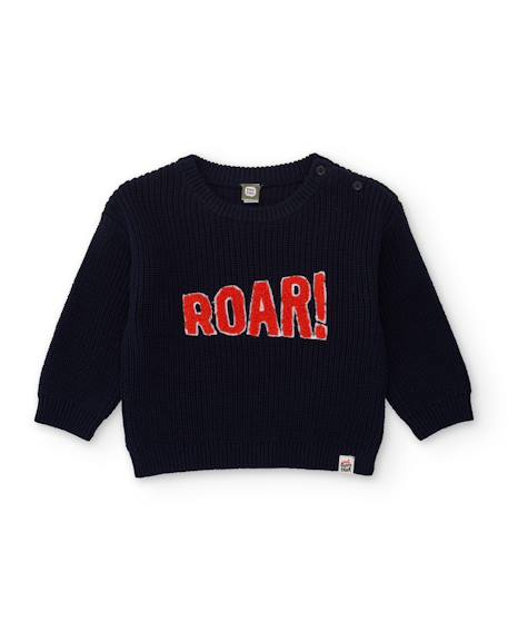 Pull en tricot pour garçon avec message sur le devant Bleu 1 - vertbaudet enfant 
