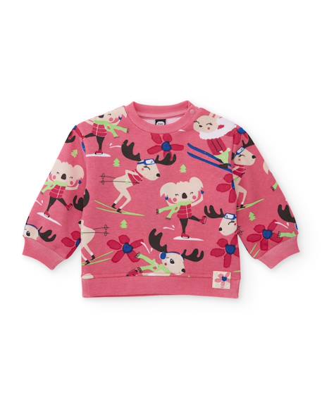 Ensemble en molleton pour bébé fille avec sweat imprimé et pantalon à nœuds Rose 2 - vertbaudet enfant 