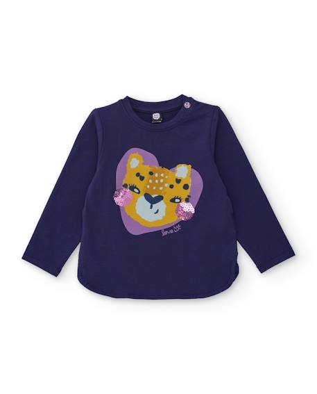 T-shirt en jersey fille à manches longues avec motifs et sequins Bleu 1 - vertbaudet enfant 