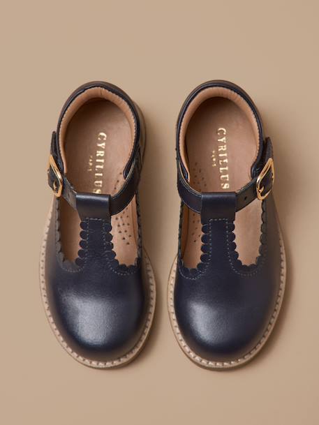 Salomés en cuir fille Bordeaux chocolat+Marine 9 - vertbaudet enfant 