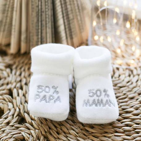 Chaussons naissance - message :  50% maman 50% papa Blanco+Gris+Mostaza+Verde 2 - vertbaudet enfant 
