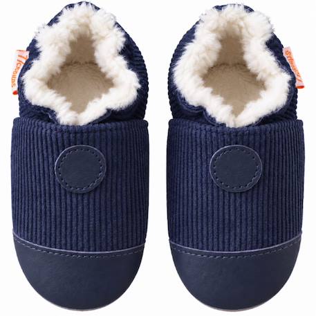 Chaussons bébé cuir souple uni velours fourrés Bleu 2 - vertbaudet enfant 