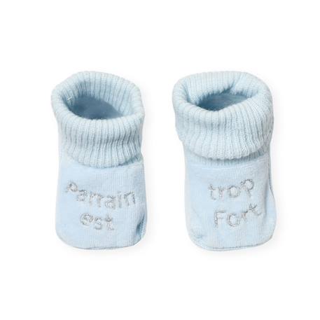 Chausson pour bébé brodé parrain est trop fort Azul+Gris 1 - vertbaudet enfant 