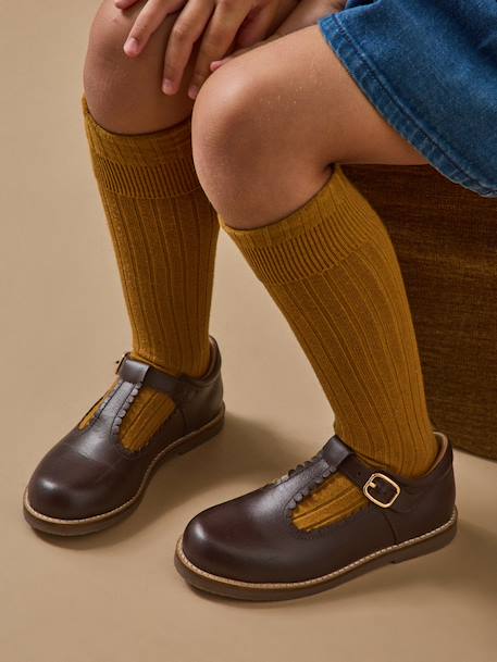 Salomés en cuir fille Bordeaux chocolat+Marine 1 - vertbaudet enfant 