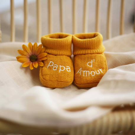 Chaussons naissance - message papa d'amour Blanco+Gris+Mostaza+Verde 7 - vertbaudet enfant 